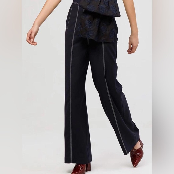 Acler Black Wide Leg Pants with White Stitching - Picture 6 of 8